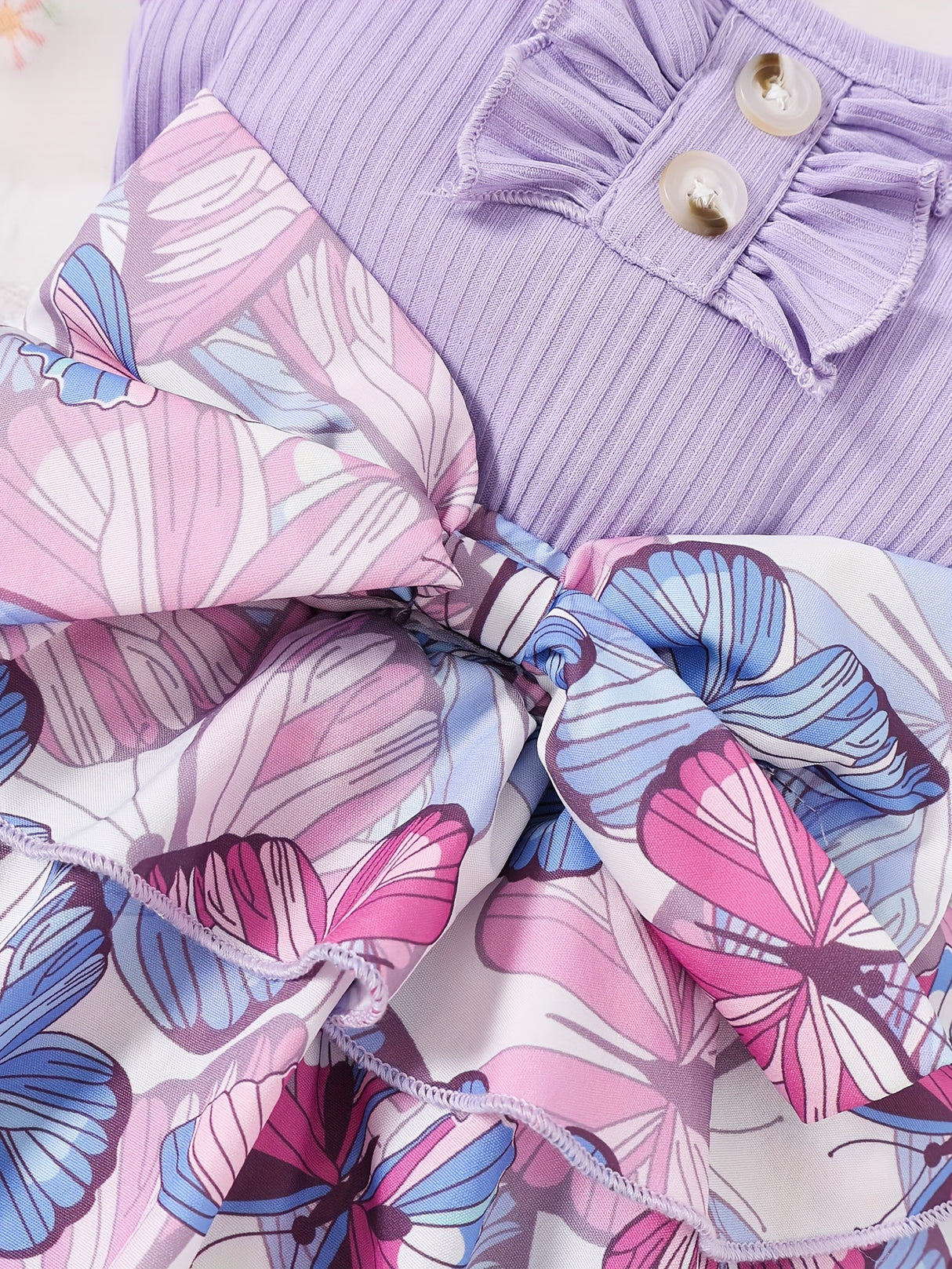 Baby Girl Summer Butterfly Print Combination Vest And Bow+Headband Two-Piece Set, for Outdoor