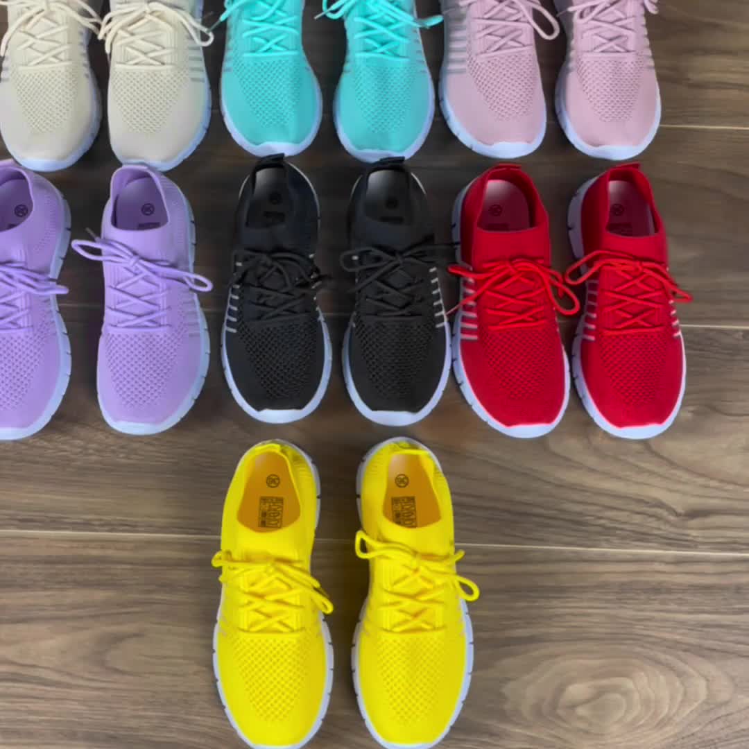 Womens All-Season Lace Up Knit Sneakers - Breathable Mesh Upper, Comfortable Fabric Insole, EVA Sole, Versatile Solid Color Running Shoes for Casual Wear