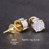 2pc ICED CHICS Europe And The United States Burst Model Hip-hop Men's Earrings Zirconia Micro-setting Color Plating Round Earrings