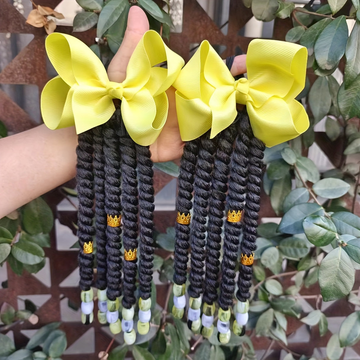 2pcs Delicate Braided Ponytail Hair Extensions - Exquisite Beads Decorations, Twist Dreadlocks Design, Stylish Ponytails, Adorable Hair Bows - Perfect for Girls and Young Women, Ideal for Casual Daily Wear, Leisure Activities