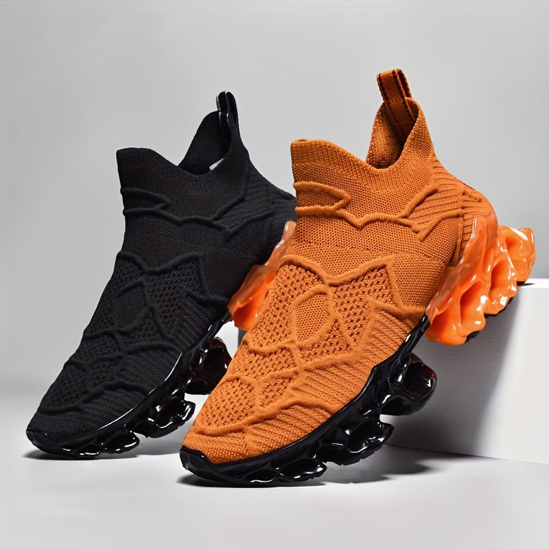 [Trendy Blade Sneakers for Men] Men's Color Block Trendy Blade Sneakers, Breathable Shock Absorption Running Shoes, Non Slip Sneakers For Gym Jogging Tennis 2023 New