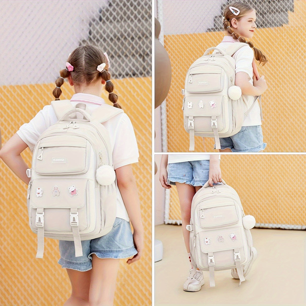Backpack for Girls Set with Pencil Case 15.6 Inch Laptop School Bag Cute Kids Elementary College Backpacks Large Bookbags for Women Teens Students Anti Theft Travel Daypack - Pink