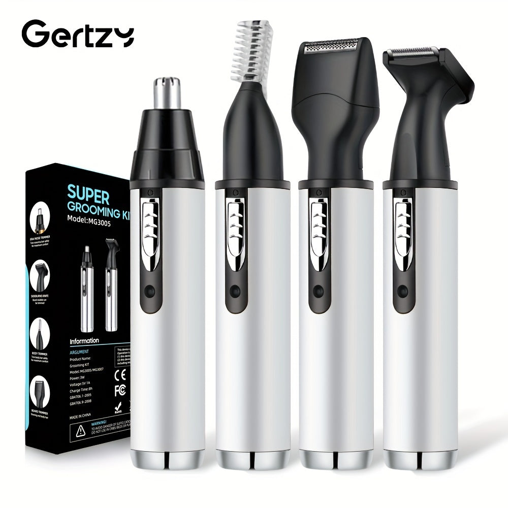 4-in-1 Multi-Functional Electric Shaver - Electric Razor with USB Rechargeable, Aluminum Body, Sideburns Trimmer, Eyebrow Trimmer, Nose Hair Trimmer, Base and Advanced Cordless Design for Easy Use