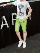 2pcs Boys Stylish Letter Graphic Print Short Sleeve T-shirt & Solid Shorts Set, Comfy Summer Boys Clothes