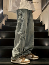 Y2k Baggy Jeans For Men, Hip Hop Grunge Demin Pants Wide Leg Loose Joggers Star Graphic Jeans