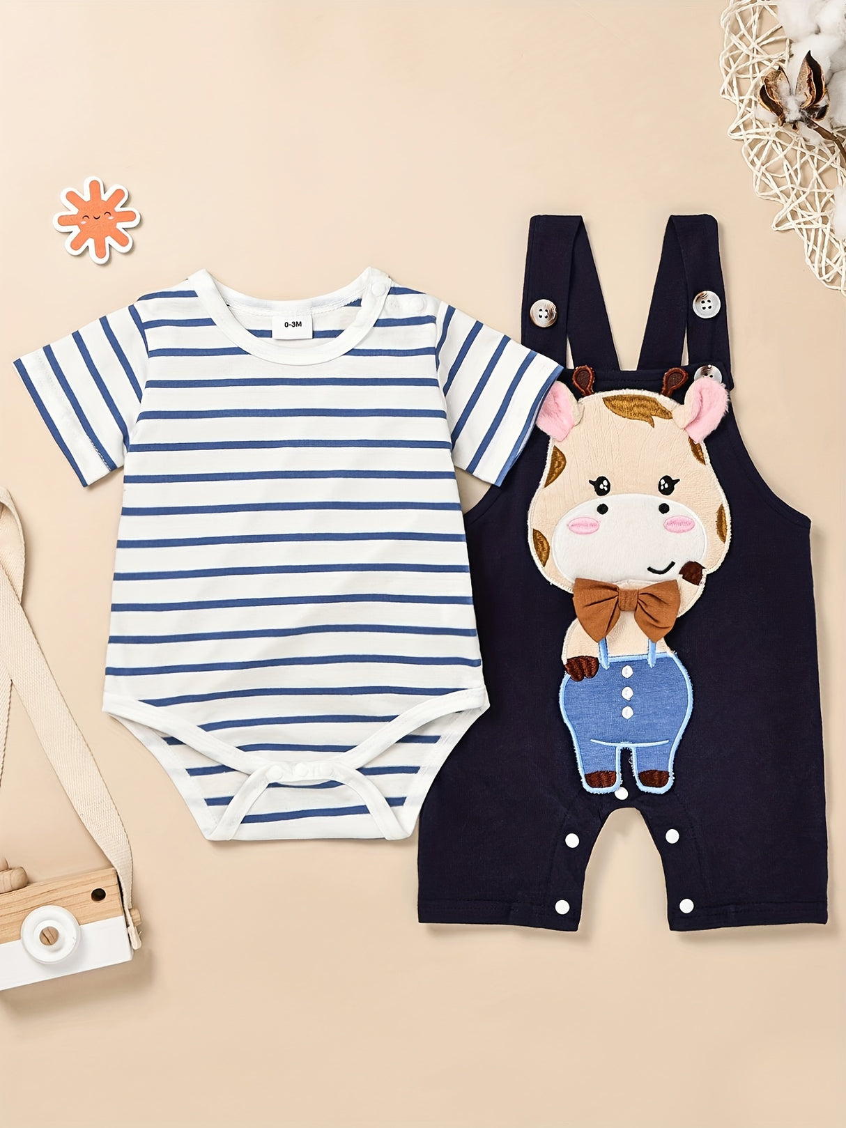 Baby Boy Clothes Newborn Romper Stripe Cute Cartoon Strap Pants Infant Overall Outfits 0-18 Months, for Outdoor