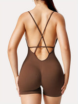 [Sexy Backless Romper Shorts] Sexy Backless Jeni Scrunch Butt Romper Shorts - Form Fitting Bodysuits For Women Body Shaper Workout Jumpsuits