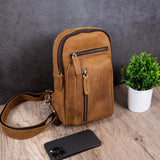 Men's Premium Crazy Horse Leather Belt Bag - Adjustable Crossbody Waist Pack with Multiple Compartments, Sporty Brown Sling Bag for Travel, Cycling & Outdoor Activities