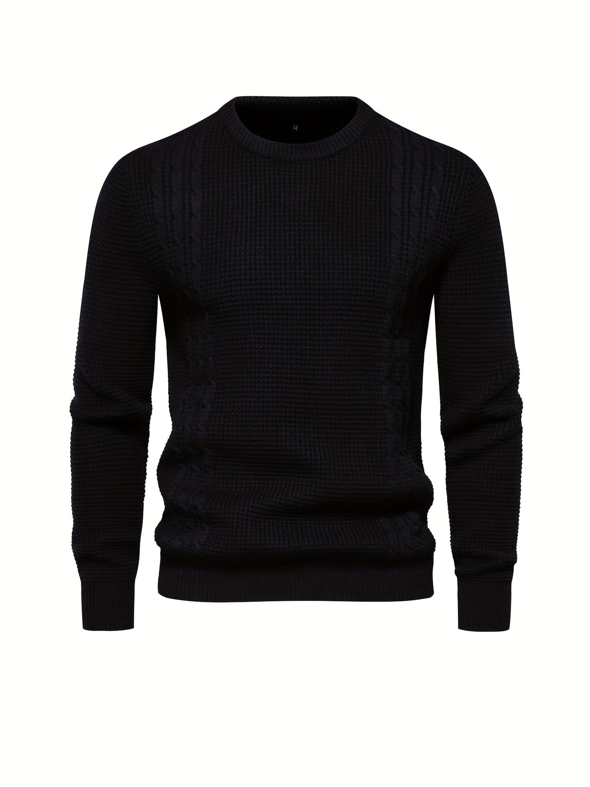 All Match Knitted Solid Sweater, Men's Casual Warm Slightly Stretch Crew Neck Pullover Sweater For Men Fall Winter