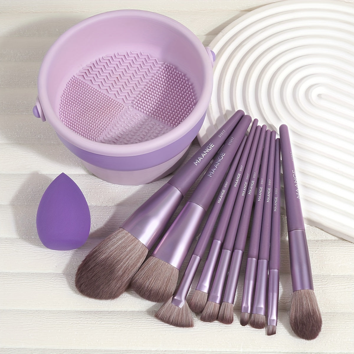 10pcs Professional Makeup Brush Set & 1pc Beauty Blender & 1pc Cleaning Storage Bowl, Makeup Tools With Soft Fiber For Easy Carrying, Foundation Brush, Eye Shadow Brush, Blending Brush, Eyebrow Brush, Cosmetic Tools Kit