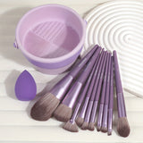 10pcs Professional Makeup Brush Set & 1pc Beauty Blender & 1pc Cleaning Storage Bowl, Makeup Tools With Soft Fiber For Easy Carrying, Foundation Brush, Eye Shadow Brush, Blending Brush, Eyebrow Brush, Cosmetic Tools Kit