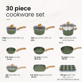 Mix Patio Pots And Pans Set Nonstick, 12/17/30 Pieces Induction Kitchen Cookware Set, Granite Coating Cooking Pans Set (Black, Green)