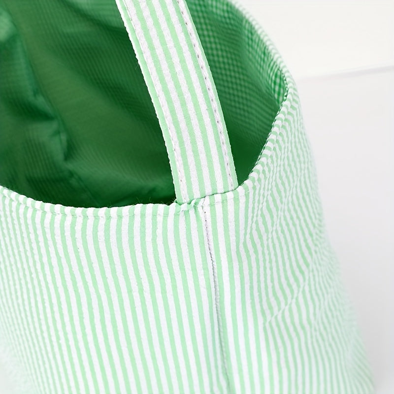 1pc Large Capacity Tote Bag, Easter Gift Bag, Easter Eggs Storage Bucket, Striped Seersucker Bunny Bag, Hunting Easter Eggs Handbag, Easter Party Decorations Gifts Bag, Party Tote Bags, Easter Gift Party Supplies