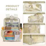 Clear Backpack for Women Men Stadium Events TPU Transparent Travel Backpacks Large Laptop College Bookbags Kids Elementary School Bag for Girls Boys Teens Student Causal Daypack-Beige