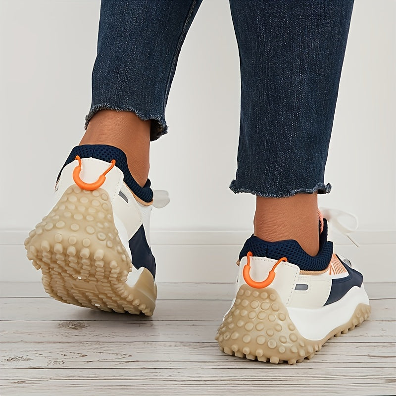 Women Thick Sole Shock Absorption Chunky Sneakers, Wear Resistance Lace Up Sport Shoes, Casual Versatile Breathable Comfortable Running Shoes