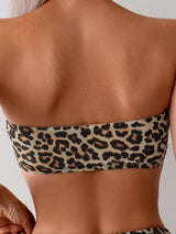 Sexy Split Strapless Strapless Leopard Print High Waisted Thong Beach Party Bikini Swimsuit For Women
