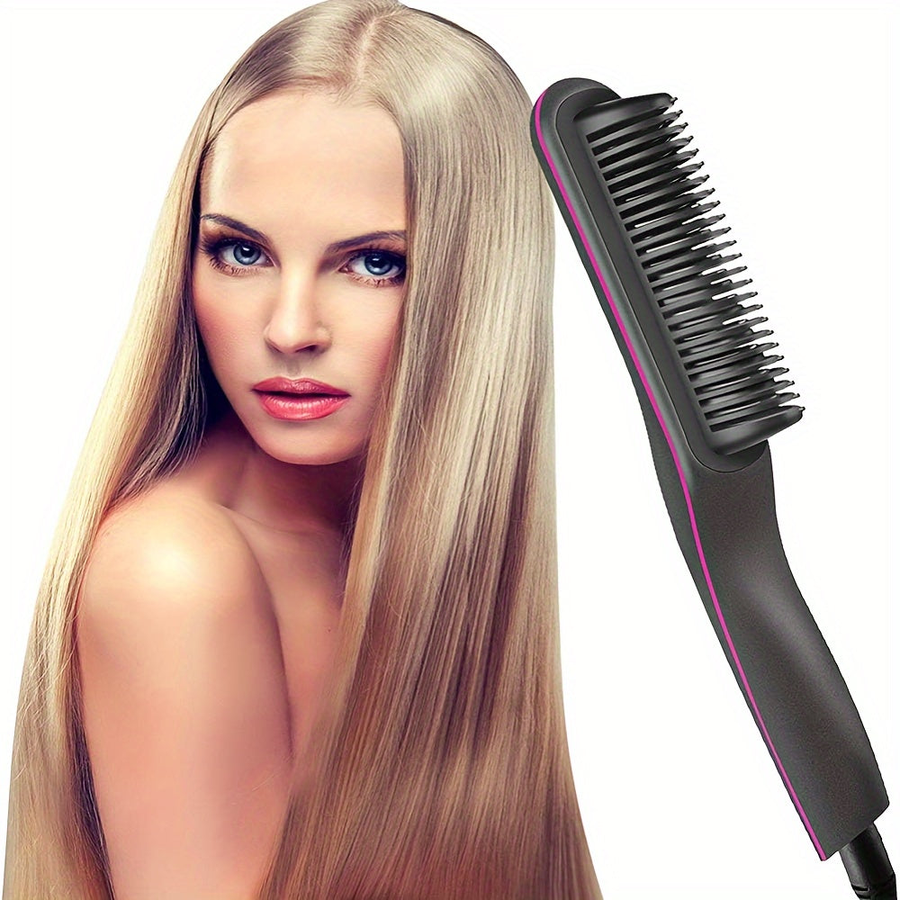 2-in-1 Ceramic Hair Straightener Brush - Advanced, All-in-One Styling Tool with Quick-Heat Tech & LCD Display - Perfect for All Hair Types, Daily Use & Stylish Womens Gift