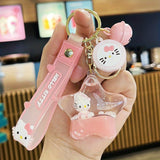 Cute KT Cat Quicksand Keychain Female Creative Cartoon Doll Student School Bag Pendant Car Key Chain Trinkets