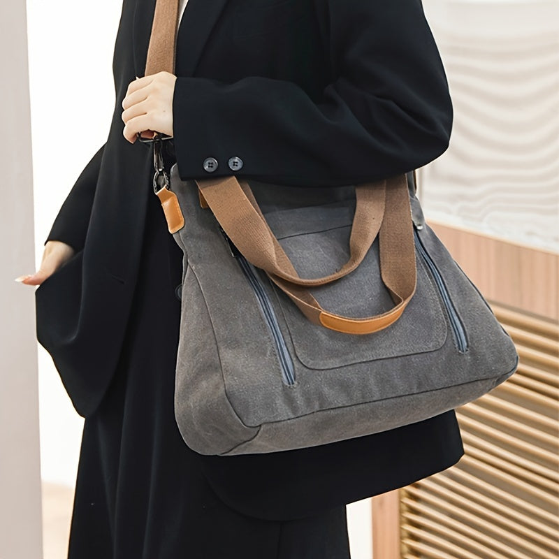 Vibrant Geometric Canvas Tote Bag - Lightweight, Foldable, Casual Messenger Bag for Women - Perfect for Daily Use, Polyester Lining, and Unisex Design