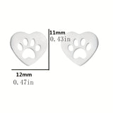 Heart Shape Hollow Animal Footprint Pattern Stud Earrings Cute Elegant Style Stainless Steel Jewelry Exquisite Gift For Lovers