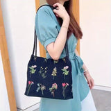 Embroidered Print Tote Bag, Stylish Collapsible Shoulder Bag, Perfect Crossbody Bag For Daily Use
