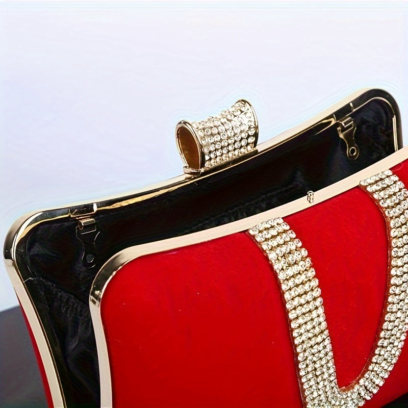 Luxurious Large Capacity U-Shaped Rhinestone Clutch Bag - Sparkling Evening Bag with Buckle Closure, Polyester Lining, and Solid Color Pattern - Perfect for Banquet and Formal Occasions