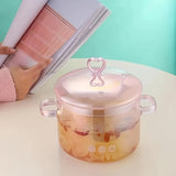 Love Heart Pink Borosilicate Glass Stockpot with Ergonomic Dual Handles, Transparent Multi-use Stew Pot with Safety Lid - Nutrient-Retaining Cooking Pot, 50.72oz - Trendy Kitchenware