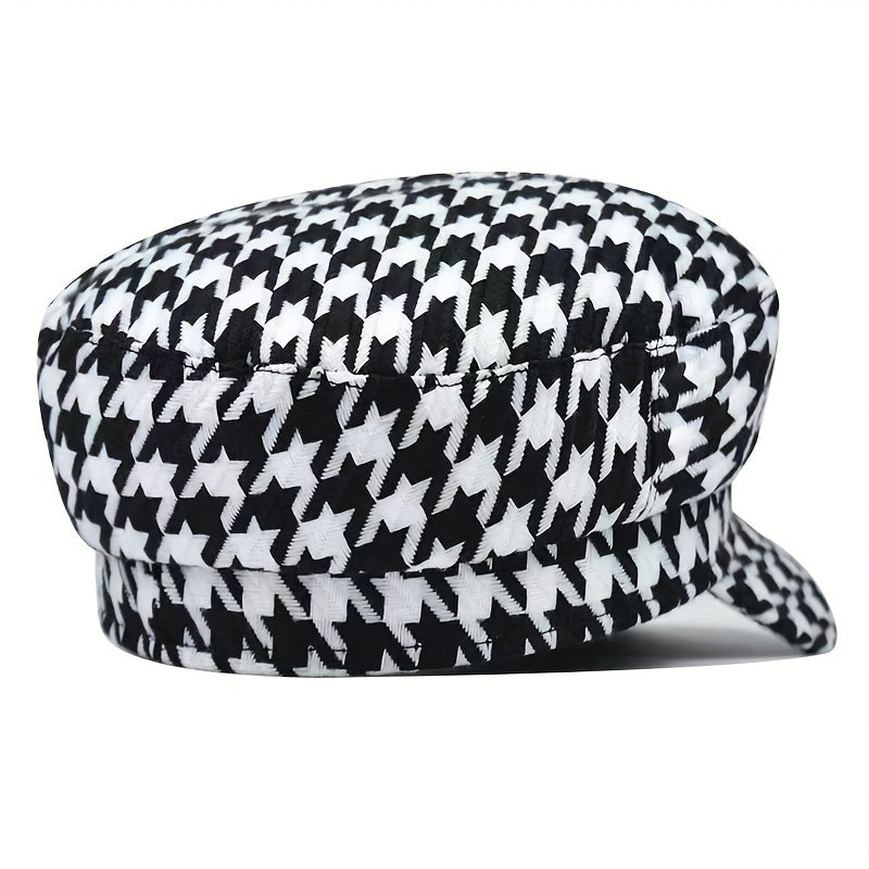 Houndstooth Newsboy Cap Women's Elegant Military Style Hats Breathable Painters Hats