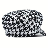 Houndstooth Newsboy Cap Women's Elegant Military Style Hats Breathable Painters Hats