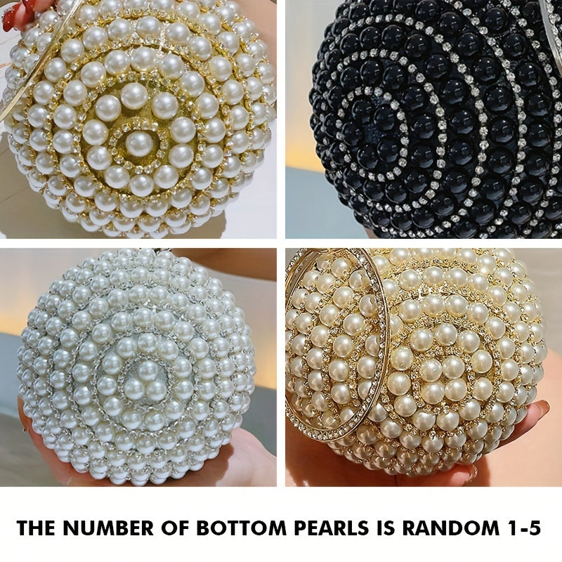 Glamorous Faux Pearl & Rhinestone Ball Clutch - Sparkling Evening Handbag for Weddings, Proms & Parties - Womens Fashion Purse