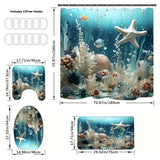 1/4pcs Ocean Breeze Blue Coral Print Shower Curtain Set - Water-Resistant, Non-Slip, Decorative Bathroom Essentials With 12 Hooks - Polyester, Unlined, Grommet Top, Woven Weave, All-Season Bathroom Accessories For Home Decora