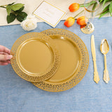 210pcs Solid Golden Disposable Plates with Golden Plastic Silverware and Cups for Party, Golden Plastic Plates Include: 30 Dinner Plates 30 Dessert Plates 30 Rolled Napkins with Cutlery 30 Cups