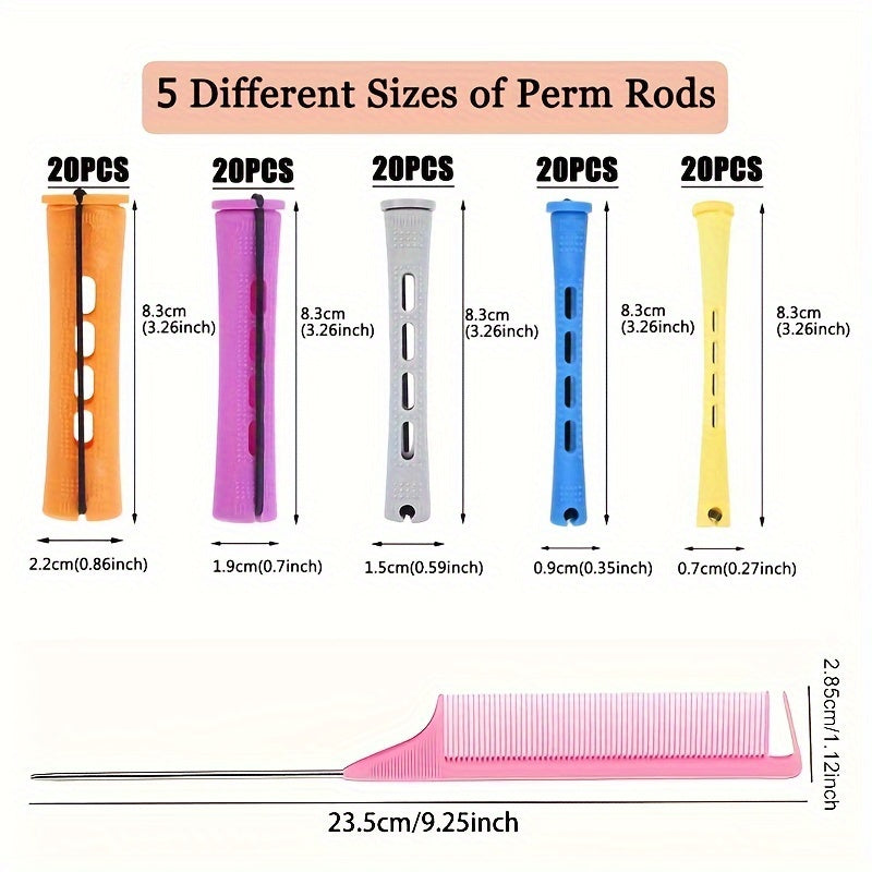 100pcs/set Hair Perm Rod Set Hair Curling Rods Hair Curler Curly Hair Rollers DIY Hair Styling Accessories For All Type Of Hair