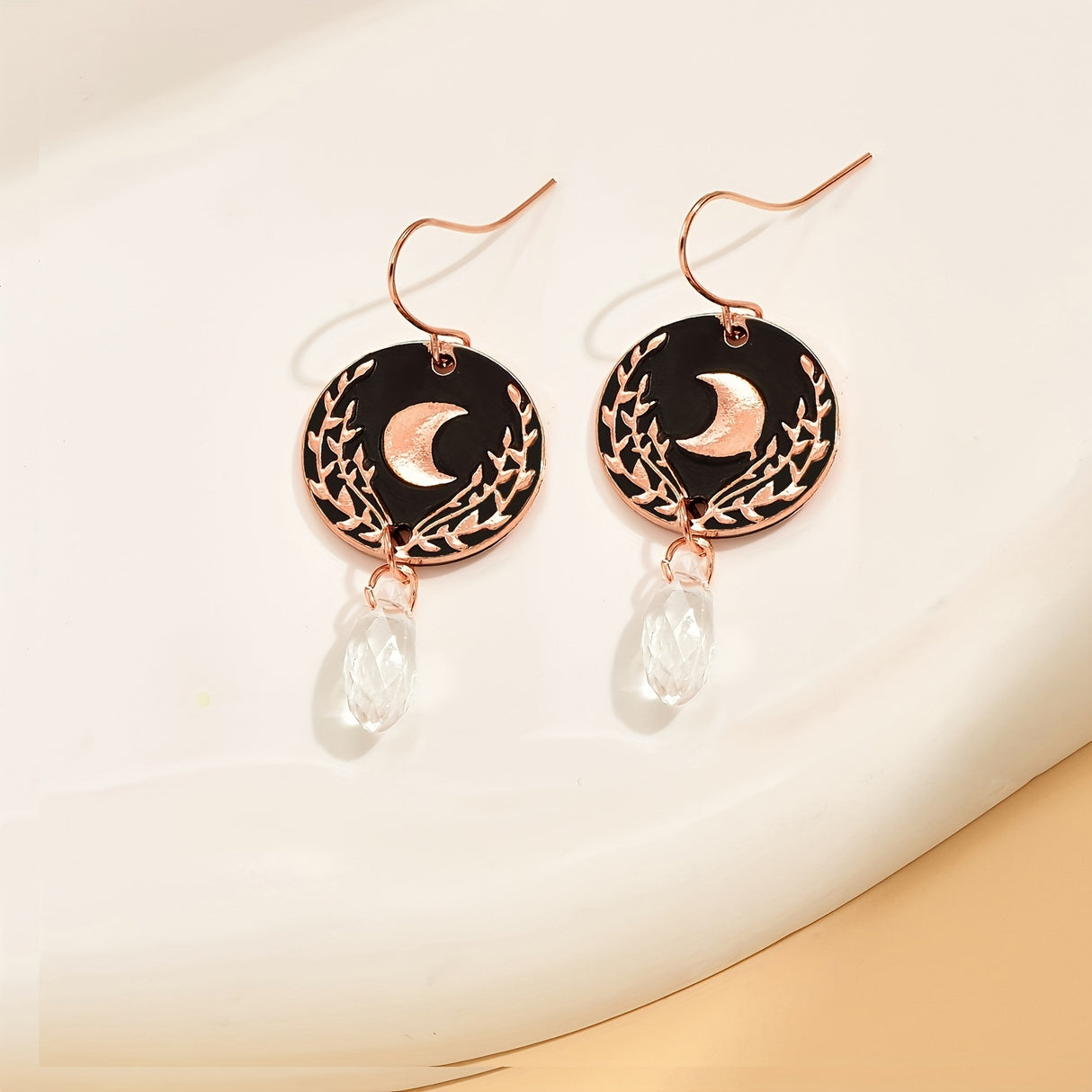 Vintage-Inspired Moonstone Dangle Earrings - Golden Leaf & Moon Pattern, Bohemian Style, Ladies' Gift, Hypoallergenic, Nickel-Free, Durable, Easy to Match, Perfect for Any Occasion