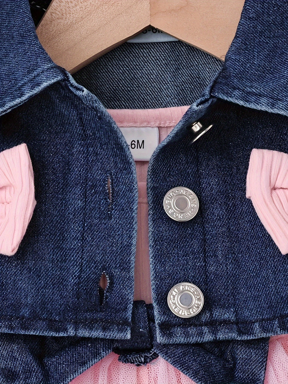 Baby Girl Outfit Denim Head Knot+Denim Short -Sleeved Jacket+Sling Mesh Skirt with 3 - 24 Months, Perfect for Outdoor