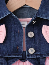 Baby Girl Outfit Denim Head Knot+Denim Short -Sleeved Jacket+Sling Mesh Skirt with 3 - 24 Months, Perfect for Outdoor