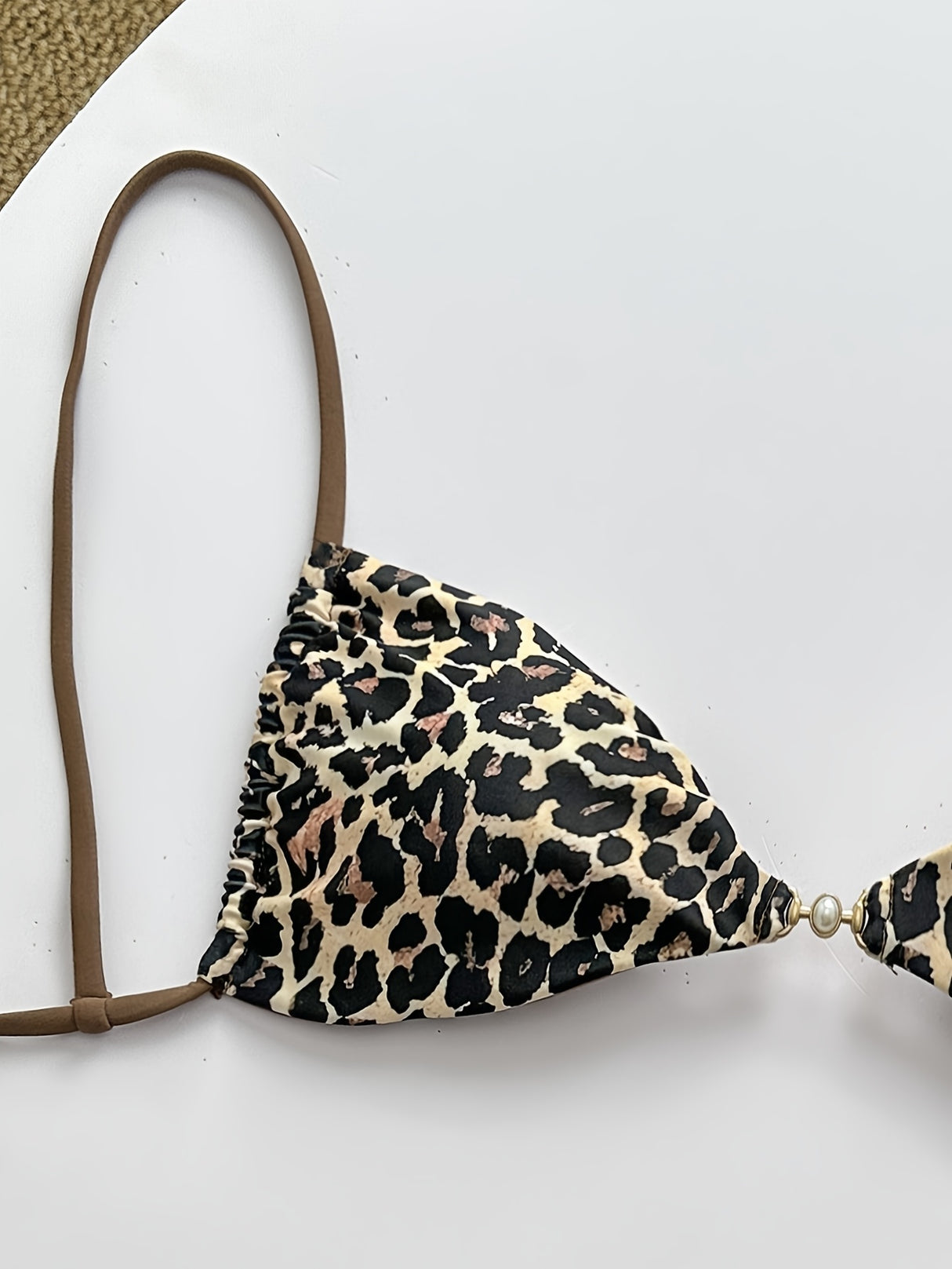 New Women's Leopard Print Lace Up Pearl Button Bikini Two-piece Beach Vacation Sexy Swimsuit for Women