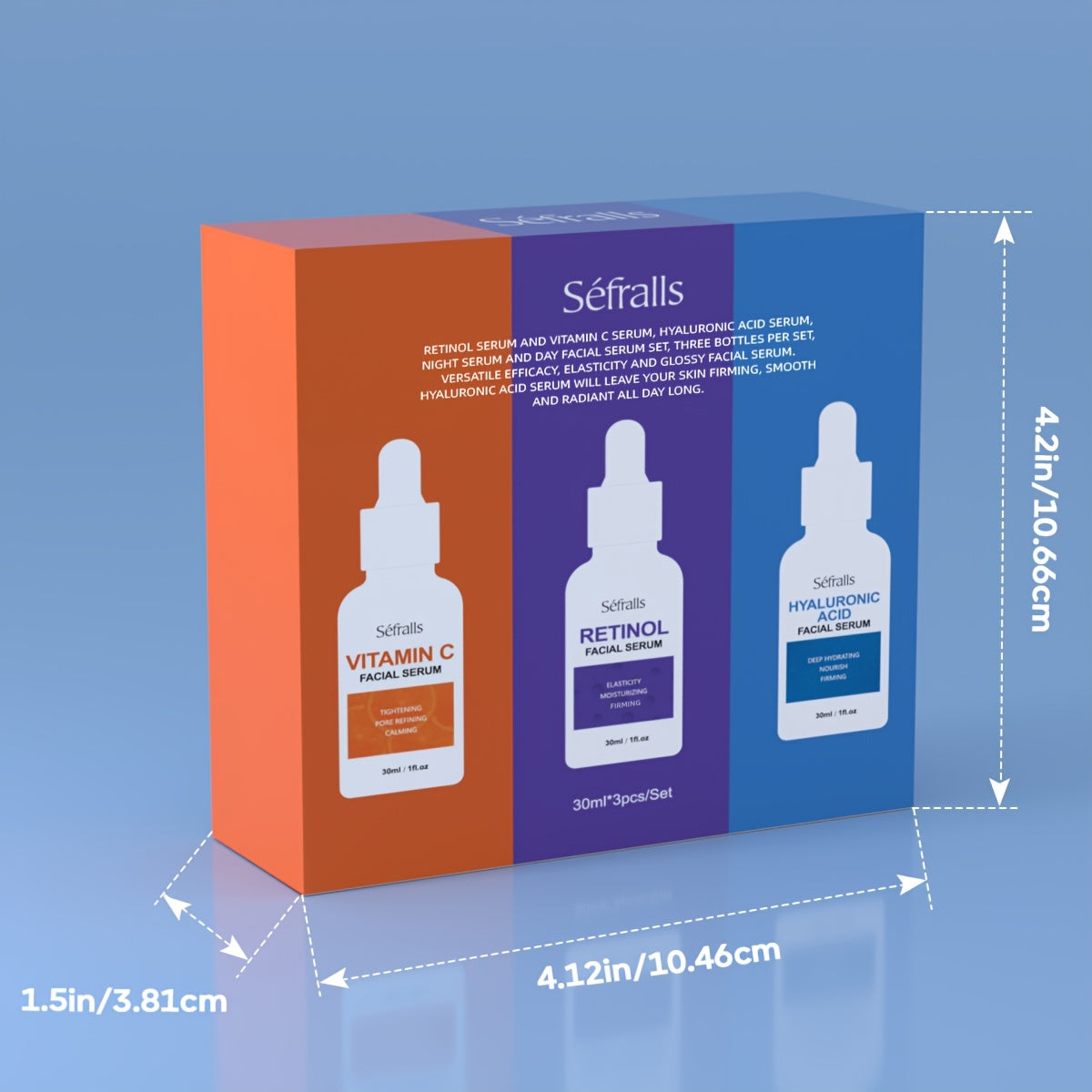 Seffralls Hyaluronic Acid VC Essence Set 1.01oz*3pcs with Vitamin-C Vitamin-A and Hyaluronic Acid Serum for Glistening, Firming Hydrating Dry Skin Serum for Firm Gift Festival Travel Set