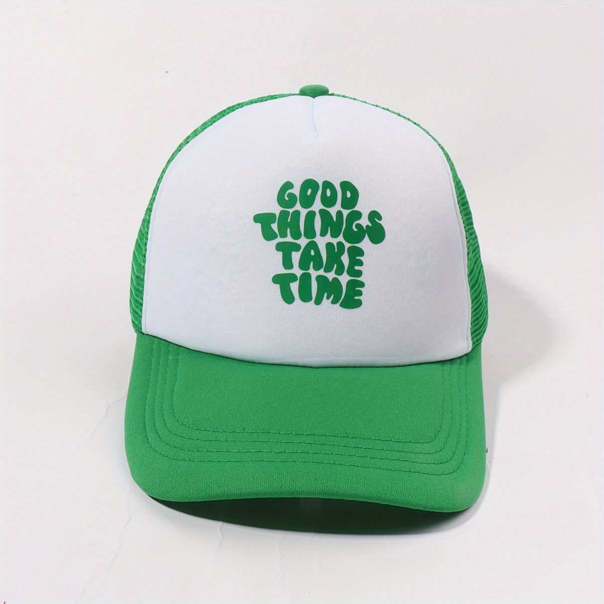 Printed Mesh Trucker Hat Good Things Take Time Color Block Baseball Cap Unisex Simple Breathable Dad Hats For Women Men