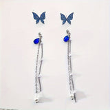 Chic Purple Butterfly Pearl Tassel Earrings - Whimsical Animal Pattern, Japanese & Korean Style, Versatile for All Occasions