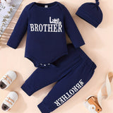 3pcs Baby Boy Long-sleeved Romper + Trousers + Hat, Casual Cotton Set