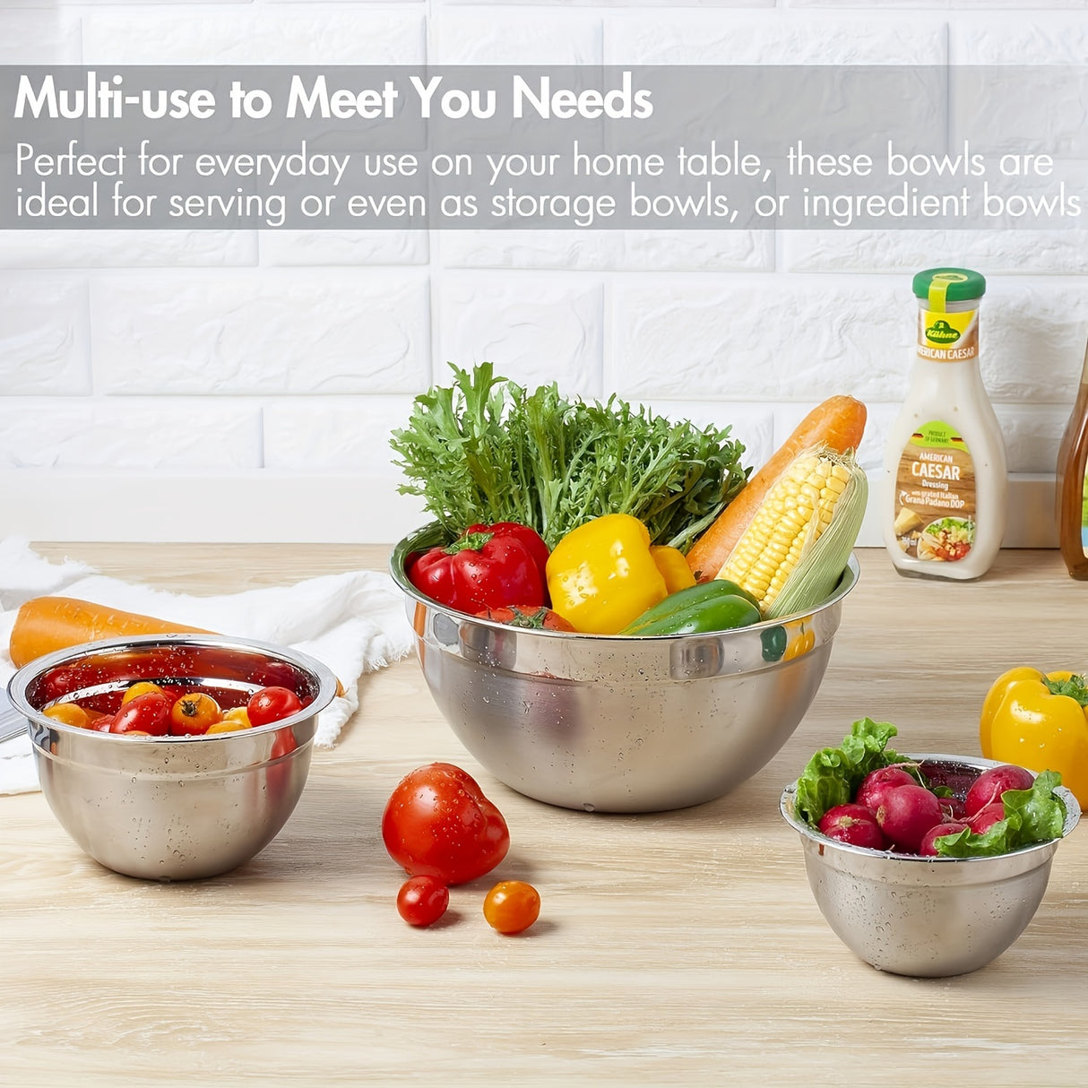 Mixing Bowls With Airtight Lids Set, 27PCS Stainless Steel Khaki Bowls With Grater Attachments, Non-Slip Bottoms & Kitchen Gadgets Set, Size 0.7, 4.5, 3.6, 2.7, 2.1, 1.7, 1.1QT, Great For Mixing & Serving