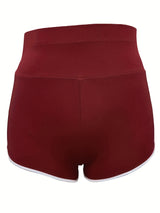 Ruched Contrast Trim Sport Shorts for Women, Casual Athletic Binding Shorts
