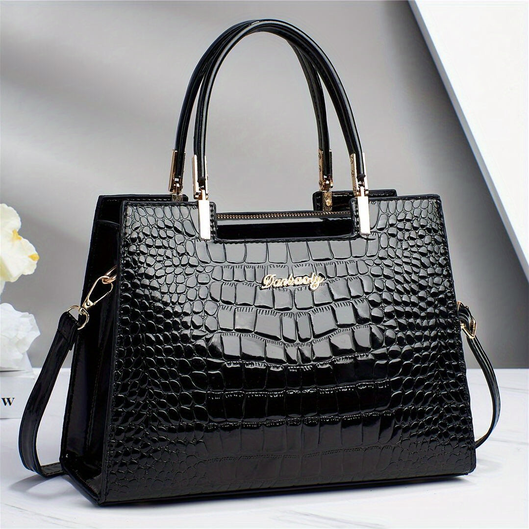 1pc Elegant Crocodile Pattern Leather Handbag, Multifunctional Crossbody Bag with Versatile Design for Women's Outdoor Travel
