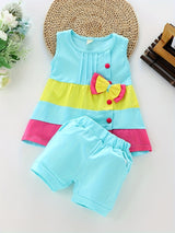 Baby girl fashion summer bow patchwork vest shorts two-piece set of western-style outfits, Perfect for Outdoor