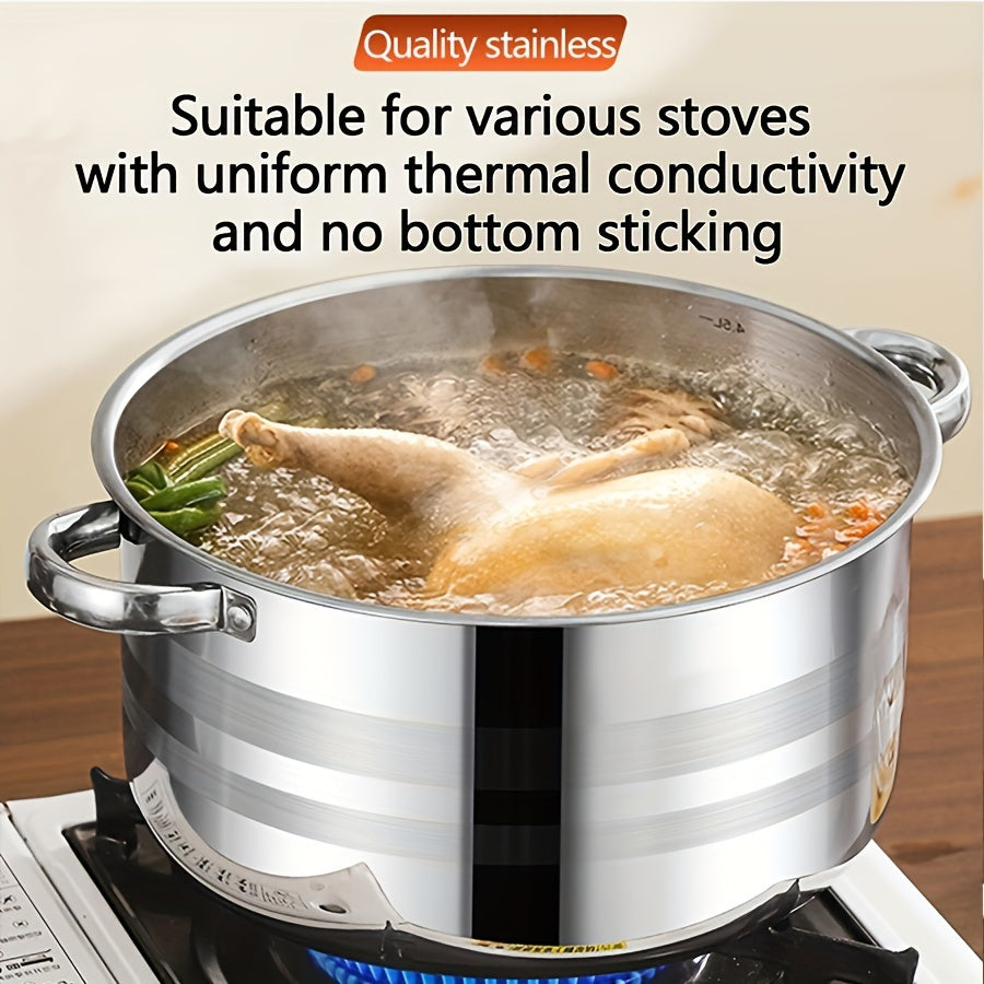 TAUFIKT 10pcs Set Of Stainless Steel Pots, Specifications Are 6.69/7.68/8.54/9.33/10.04inch, Stainless Steel Cooking Pot, 5 Pots + 5 Pot Lids, Suitable for Induction Cookers And Gas Stoves, Stainless Steel Double Handle with