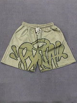 Casual Retro Hip Hop Print Drawstring Shorts for Men & Women - Y2K-Inspired Cotton Blend, Machine Washable, Streetwear Fashion