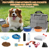Travel Bag for Pets, a Weekend Travel Set for Dogs And Cats, Airline-Approved Tote Bag with Storage, Featuring Multiple Pockets, 2 Pet Food Containers, And 2 Collapsible Silicone Bowls.