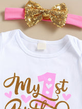 Baby Girl Birthday Cake Smash Outfit Toddler Girl My 1st Birthday Romper Tutu Skirt with Headband Clothes Set