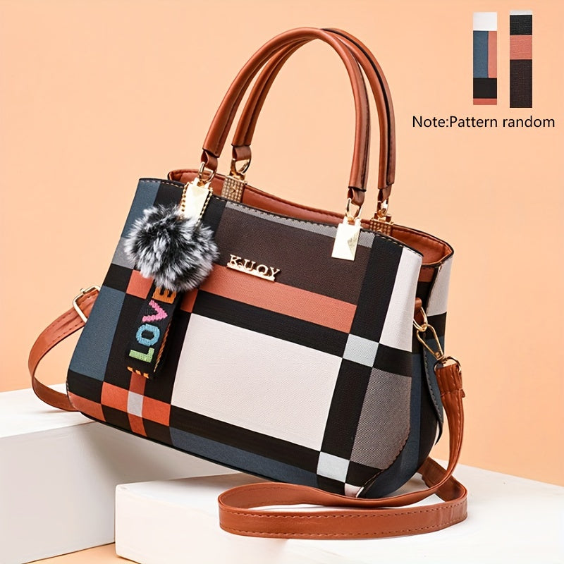 Stylish Color Block Women's Tote Bag with Pendant